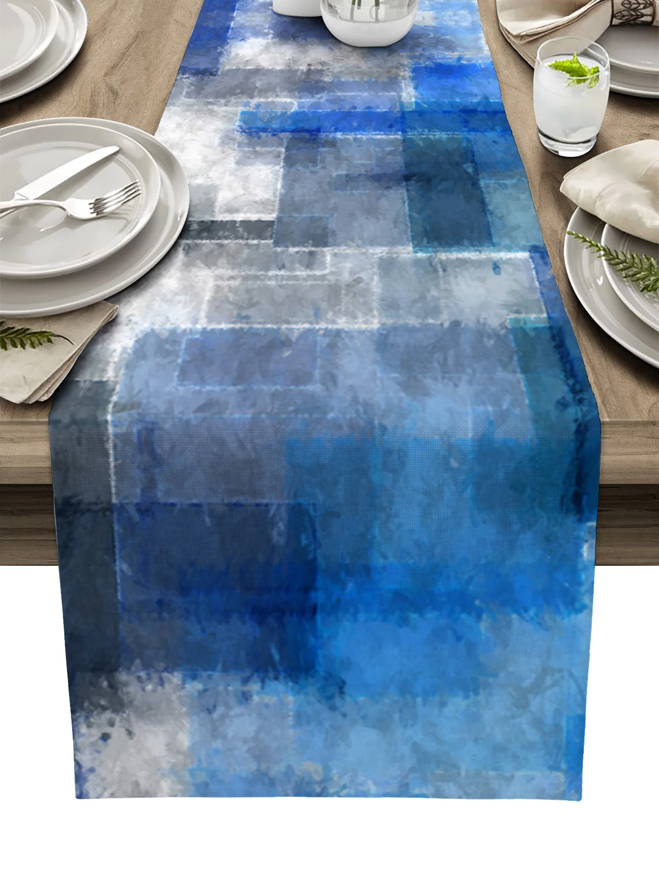 

Abstract Oil Painting Geometric Blue Table Runner Wedding Party Dining Table Cover Cloth Placemat Napkin Home Kitchen Decoration