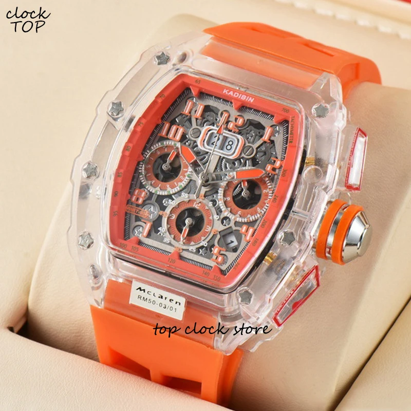 

Luxury Men Quartz Watch Military Skeleton Hollow Transparent Case Wristwatch Analog Clock Male Silicone Band Relogio Masculino