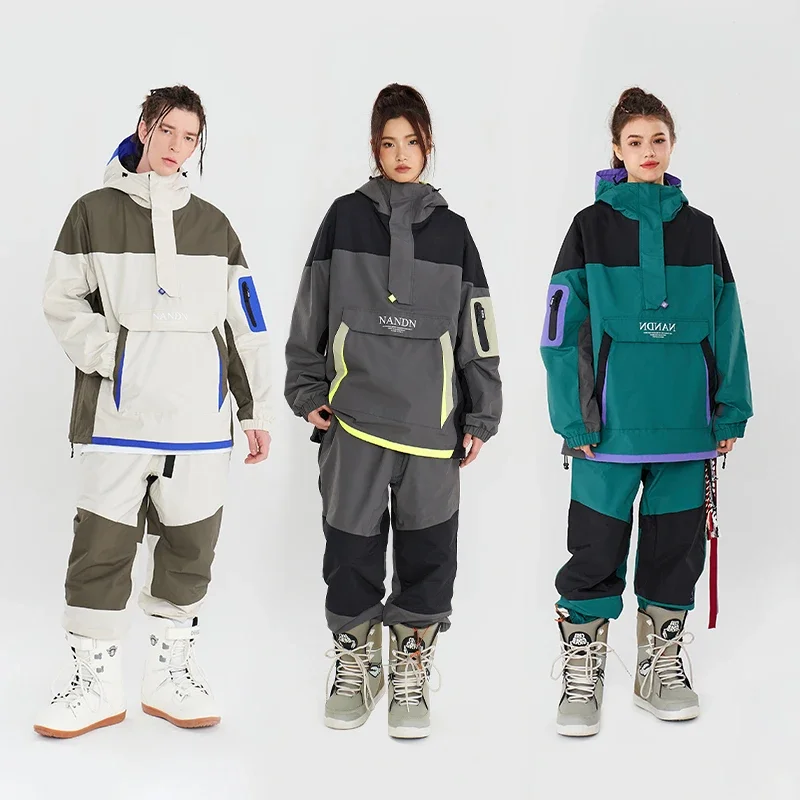 Лыжный костюм NANDN женский теплый зимний лыжный с капюшоном защитой от ветра и