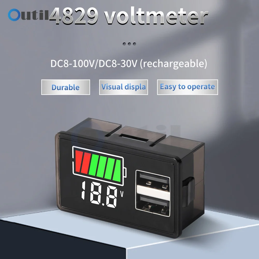 

4829 Digital Display Electric Meter Ternary Iron Lithium Lead-acid Battery Vehicle Voltage Electricity LED Tester Voltmeter