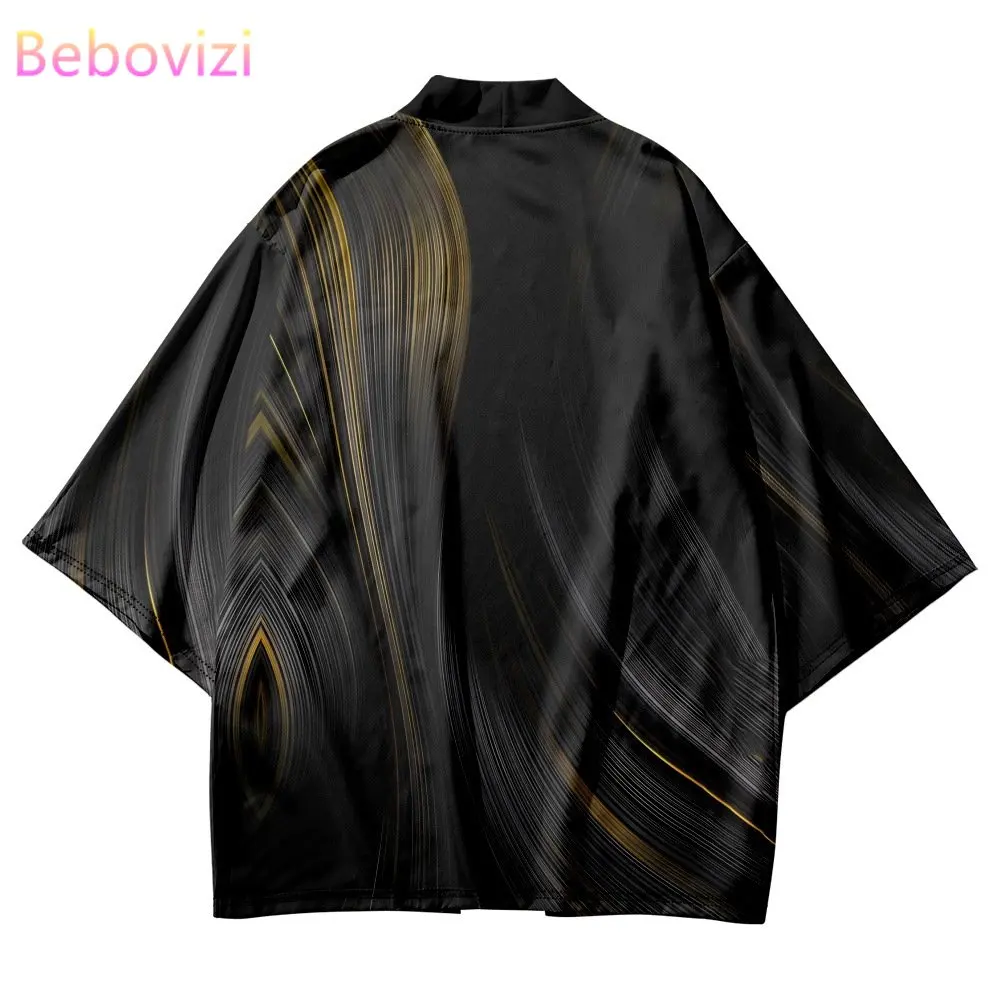 

Модный повседневный юката с геометрическим принтом, японский кардиган, хаори, традиционные азиатские рубашки, свободное кимоно оверсайз