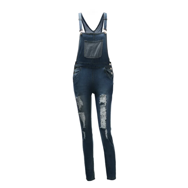 Light Blue Denim Pants Slim 2023 New Women's Clothing New Worn-out Personality Ankle Length Denim Suspenders Street Trendsetter