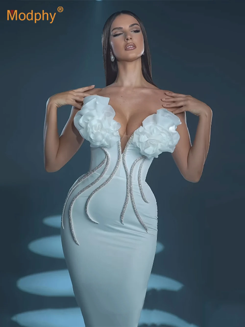 Модное Элегантное Длинное Бандажное платье со стразами и аппликацией для Женщин