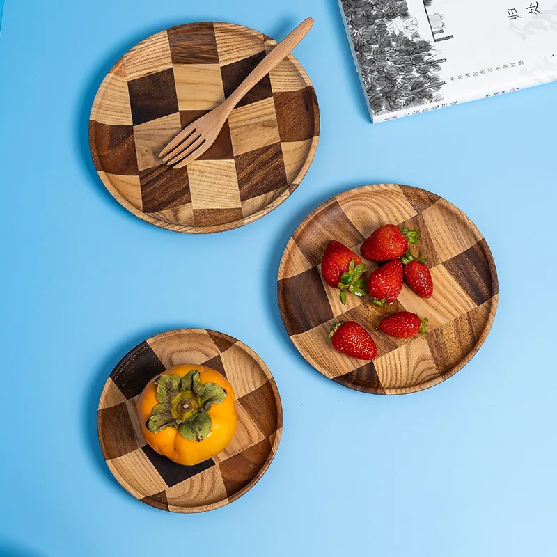 

Walnut And Ash Wood Joint Plate Fruit Dish Snack Sushi SplicingTray Solid Wood Dinnerware Kitchen Accessories Tools