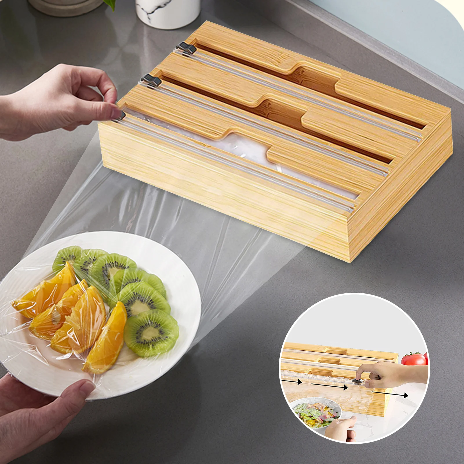 

Foil Plastic Wrap Dispensers with Slide Cutter Preservative Film Cutter Kitchen paper towl Holder Storage