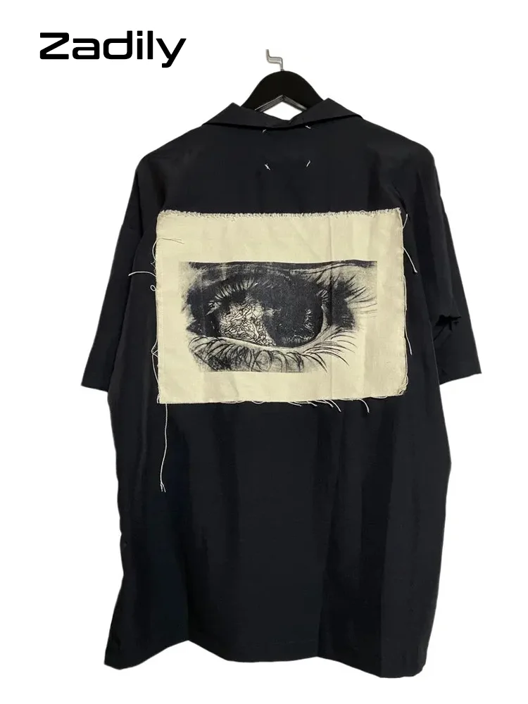 Женская Свободная блузка на пуговицах рубашка с коротким рукавом нашивками