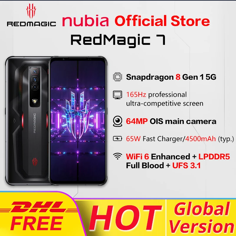 Global Version Nubia Redmagic 7 Gaming Phone 6.8'' 165Hz AMOLED Snapdragon 8 Gen 1 Octa Core 64MP Camera Red Magic 7 Mobilephone