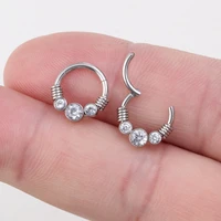 1pc zircon nose ring hinged segment clicker septum hoop surgical steel ear piercing 16g cartilage earring tragus body jewelry