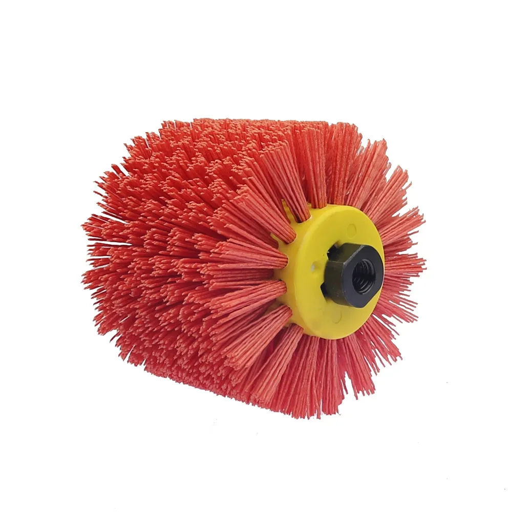 

120*100*19mm Red Abrasive Wire Drum Brushes Deburring Polishing Buffing Wheel for Furniture Wood Angle Grinder Adapter