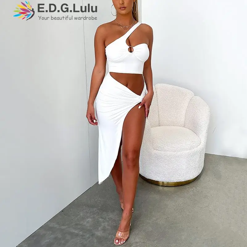 

Комплект из двух предметов EDGLuLu, сексуальный топ на одно плечо с открытой спиной, пляжные наряды для отпуска, короткий топ и длинная юбка, ком...