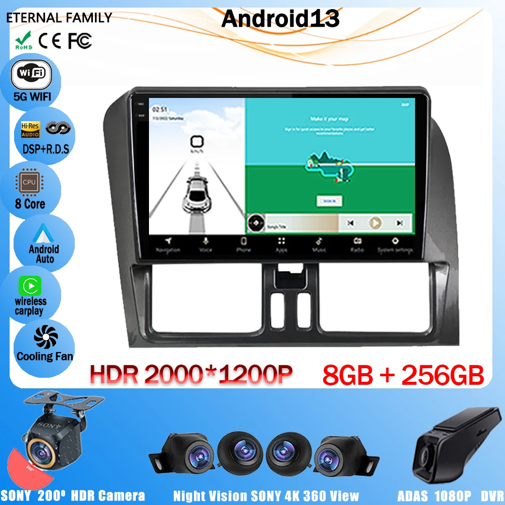 

7862 CPU Android 13 For Volvo XC60 2009-2017 NO 2Din Multimedia Player Navigation GPS Stereo Head Unit Car DVD Auto Radio QLED
