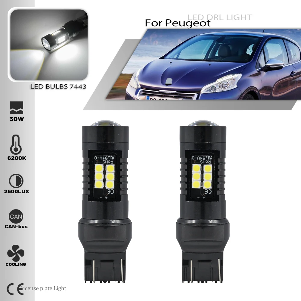 2pcs LED For Chevrolet Malibu Dacia Peugeot 2008 2 208 301 2012-2021 Daytime Running Light DRL Bulb Lamp Canbus W21/5W 7443 T20