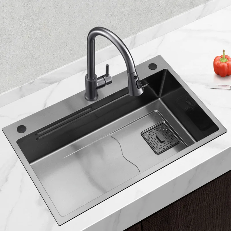 

304 Stainless Steel Nano Gun Ash Thickened Kitchen Manual Sink Under Table Basin Dish Washing Basin Single Sink