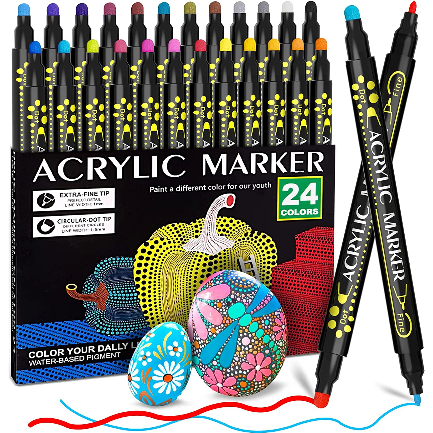 Metallic Marker Pens 36 Colors Acrylic Pens Brush Round Tip Pastel Pens for Adult Coloring Book Art Rock Painting Card Making