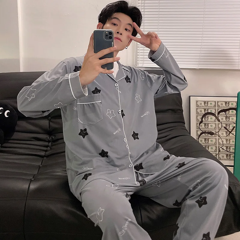 QUHENG 2022 Autumn Cotton Men's Pajama Fashion Sets Winter Casual Long Sleeve Sleepwear Soft Comfortable Men Pajamas for Suit