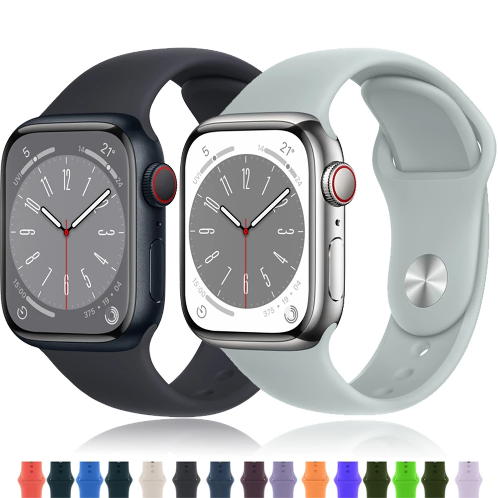 

Ремешок силиконовый для Apple Watch band 44 мм 40 мм 45 мм 41 мм 38 мм 42 мм 45 мм, резиновый браслет для наручных часов iWatch Series 4 5 6 7 se 8