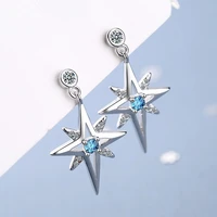 womens fashion silver color stars tassel earrings elegant white blue crystal zircon cz earrings bride wedding jewelry gifts