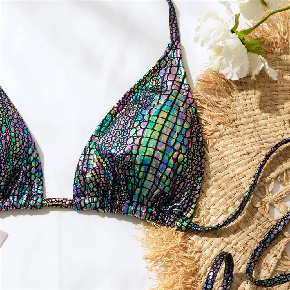 Купальник со змеиным принтом искусственная кожа накидка стринги халтер