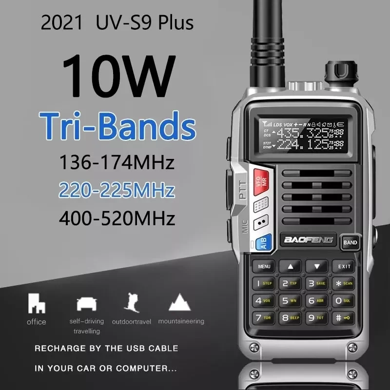 

Walkie Talkie Tri-Band 10W Powerful 10W CB Radio Transceiver VHF UHF 136-174Mhz/220-260Mhz/400-520Mh 10km Long Range up of uv-5r