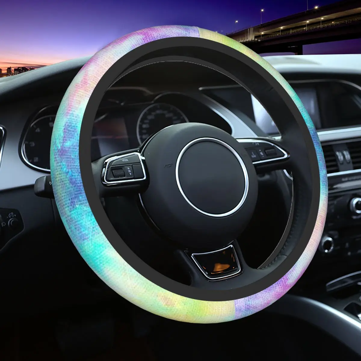 

37-38 Car Steering Wheel Covers Tie Dye Universal Braid On The Steering Wheel Cover Car-styling Steering-Wheel Accessories