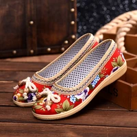 round toe flat shoes high quality cute women shoes national wind shallow mouth floral flower comfortable soft bottom shoes