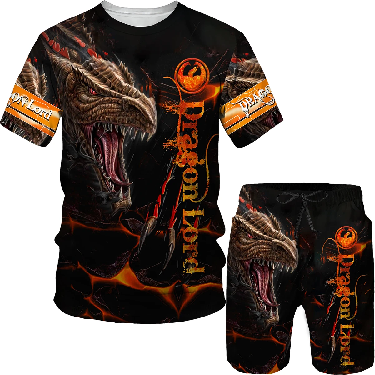 

Men's Summer 3D Dragon Printed Tracksuit 2 Piece Set Fashion Creative O-Neck Short Sleeve Suit Oversized Trend Hip Hop Jersey