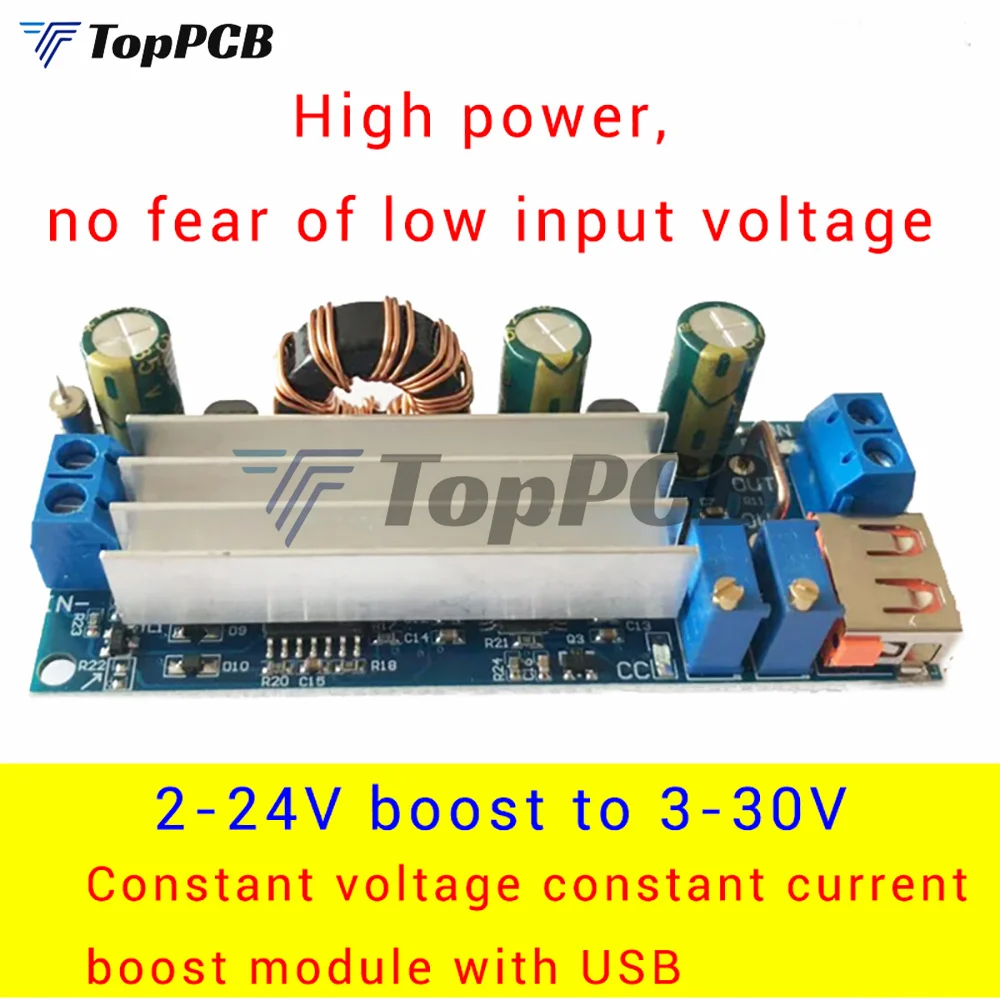

Повышающий преобразователь постоянного тока с 2-24 В до 3-30 в 4A 80 Вт CC CV, Регулируемый источник питания 3,7 в 6 в 9 в 12 В с USB