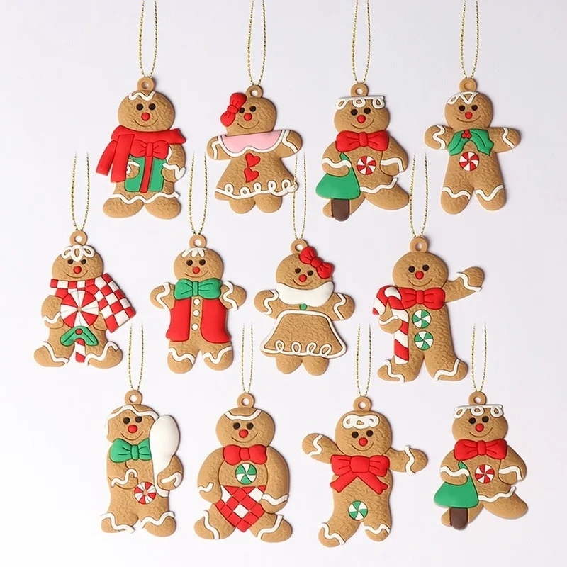 

6/12Pcs Gingerbread Man Christmas Tree Ornaments Hanging Pendant Xmas Cute Funny Kid Gift Navidad Home New Year Decor