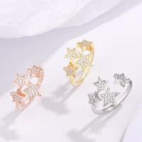trendy aaa zirconia silver plating small star open rings high quality crystal gold color rings for women jewelry 2022