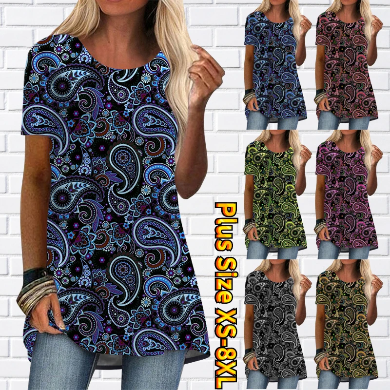 

Newly Designed Printed Short-sleeve Women's T-shirt with Round Collar and Loose Hem Summer Fashion Pullover Everyday Comfort Tee