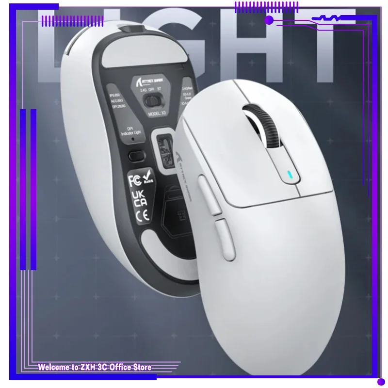 głosem Shark X3 Wireless Bluetooth Three Mode Connection Mouse Lightweight Paw3395 E-Sports Game Office Computer Peripheral