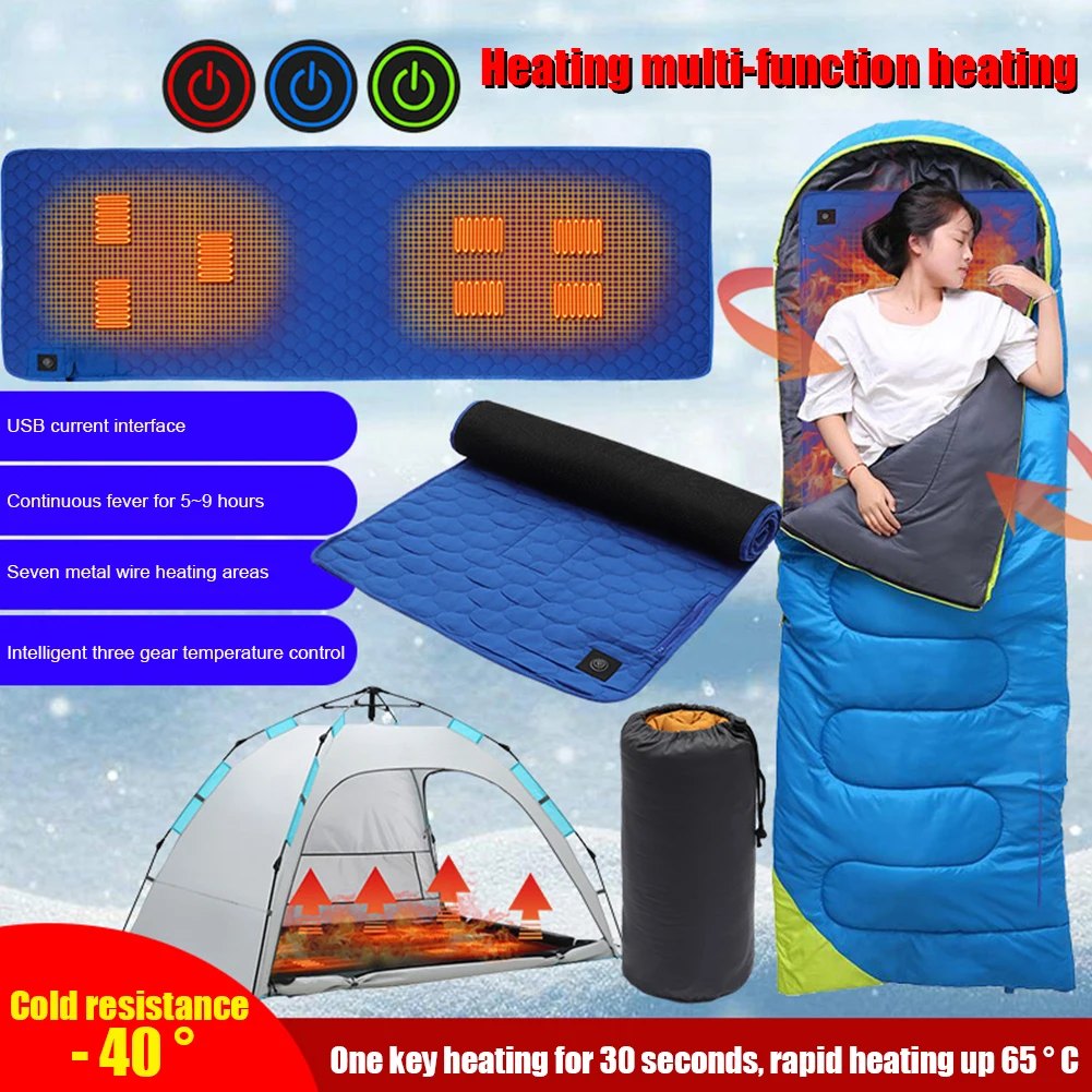 

USB Camping Sleeping Mattress Insulation 3-Level Adjustable Electric Heated Mats 7 Zone Areas Outdoor Camp Supplies