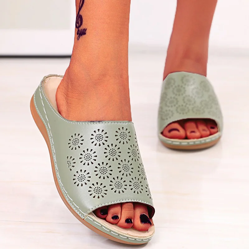 Сандалии женские без застежки однотонные туфли в римском стиле модная летняя