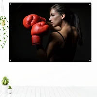 woman boxing defensive pose kickboxing tapestry workout inspirational poster wall art banner banner flag gym wall decoration