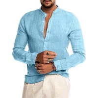 large size longsleeve shirt for men springautumn linen stand up collar button down shirts breathable all match bottoming shirts