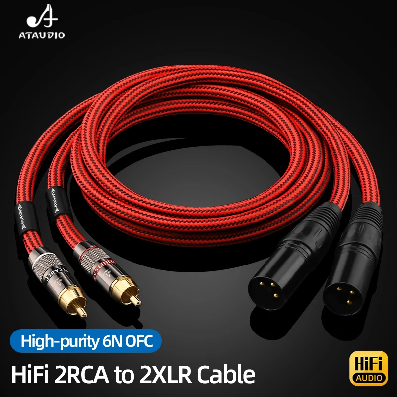 Фото Кабель 6N OFC HiFi 2RCA на 2XLR, переходник аудио (гнездо/штекер) для усилителя, микрофона, премиум-качества, кабель RCA на XLR. №2