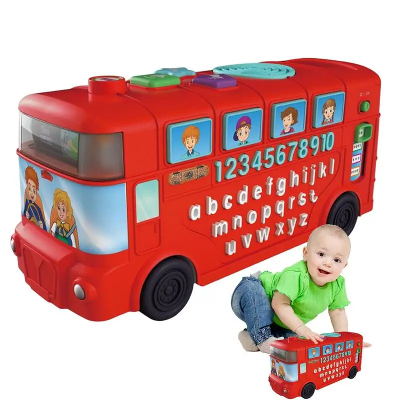 

School Bus Cartoon Bus With Sounds And Lights Montessori Early Educational Toys Letters And Numbers Learning Toy For Boys &