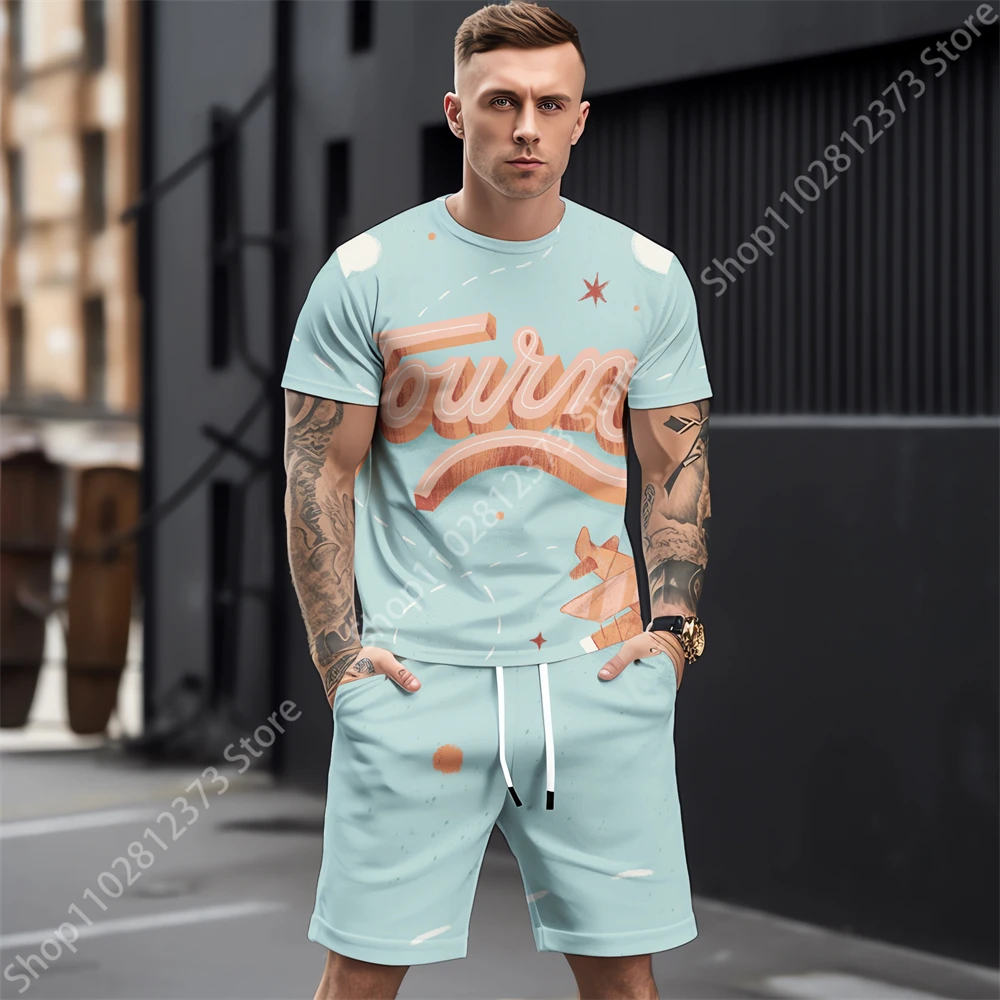 2023 Summer New Man Tracksuit Set Men Casual Short Sleeve T Shirts Two Piece Sets Fashion 3D Tiger Printing Sports Men Clothing