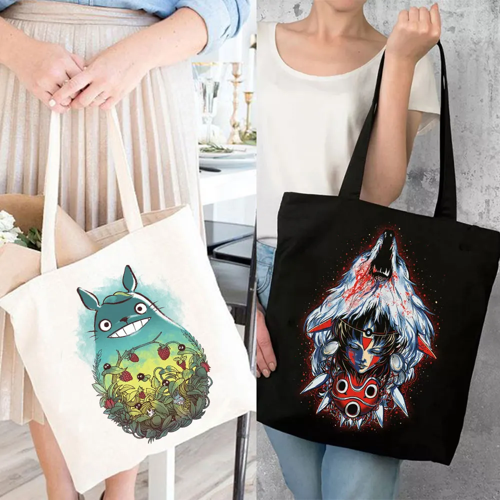 Totoro Studio Eco Canvas Tote Bag Pacakge Beach HandBag Ghibli Miyazaki Hayao Shopper Bag Anime Bags Cartoon Print Shopping Bags