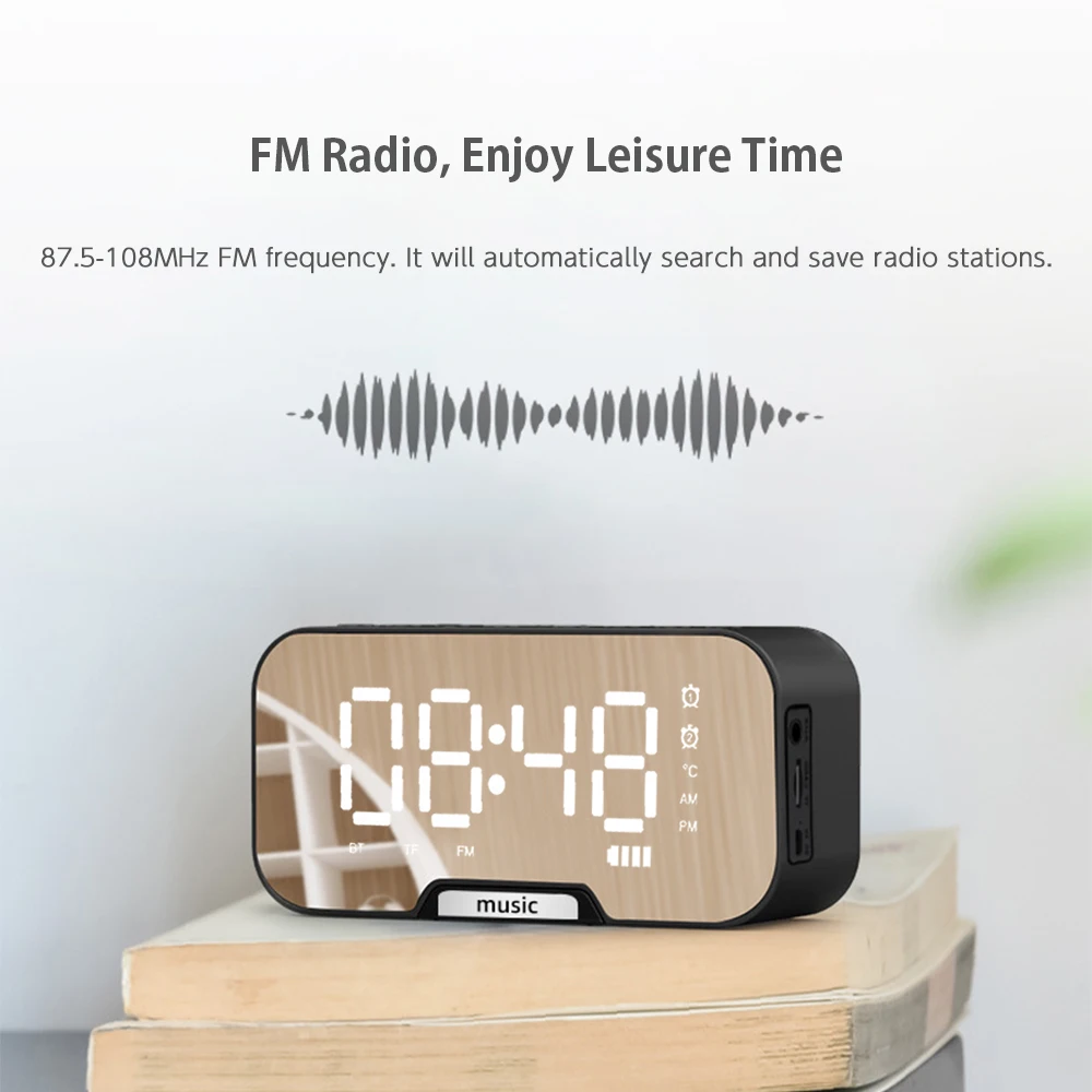 music alarm clocks mirror fm radio led digital clock 2 alarm snooze 24h electronic watch dimming table phone stand usb clocks free global shipping