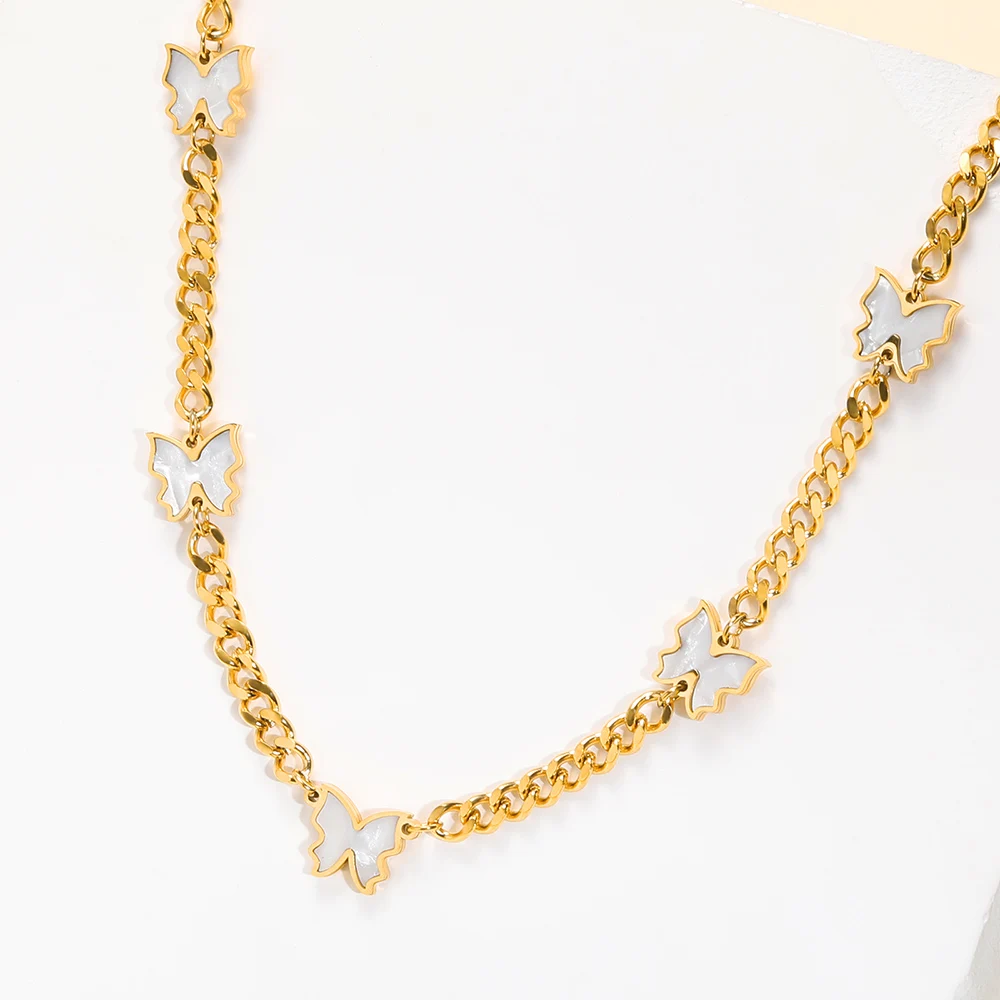 

Gold Plated Stainless Steel Butterfly Chokers Necklace, Fashion Collar Link Chain Necklace for Women Jewelry Accessories