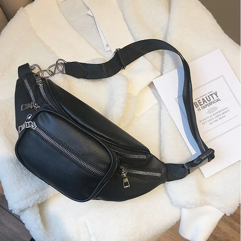 

Luxury Genuine Leather Women Waist Bag Black Ladies Chain Crossbody Chest Bag Female Shoulder Messenger Bag Tote Bag