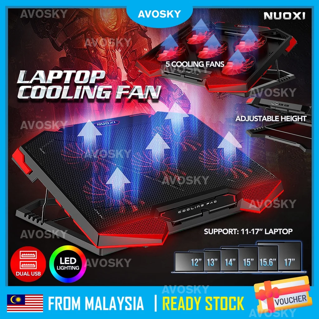 

AVOSKY 5X Powerful STRONG FAN Dual USB LED Fans Laptop Cooling Pad Cooler Fan Stand 12-17inch Computer Komputer