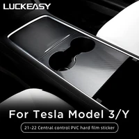luckeasy for tesla model y model 3 2022 accessories center console sticker armrest storage box protective patch abs decoration