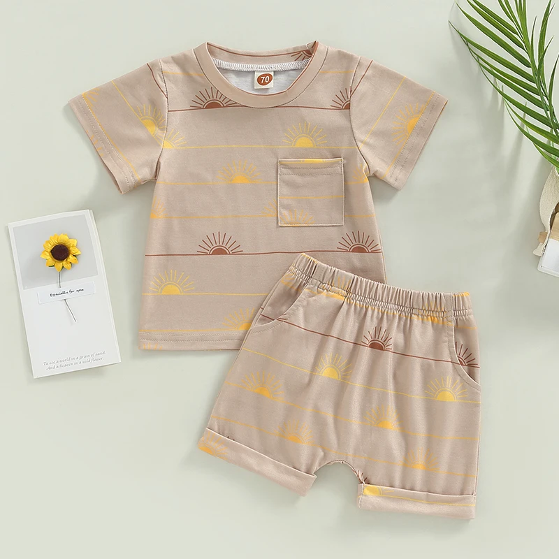 

1-3T Girl Boy Clothes Summer Short Sleeve Cartoon Print T-shirt Pant 2PCS Baby Set Children Outfit Kid Tracksuit