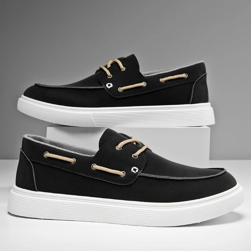 

2023 Vintage Men Canvas Shoes Lace-up Casual Flat Fashion Men Vulcanized Shoes Breathable Loafers Men Sneakers New Driving-Shoes