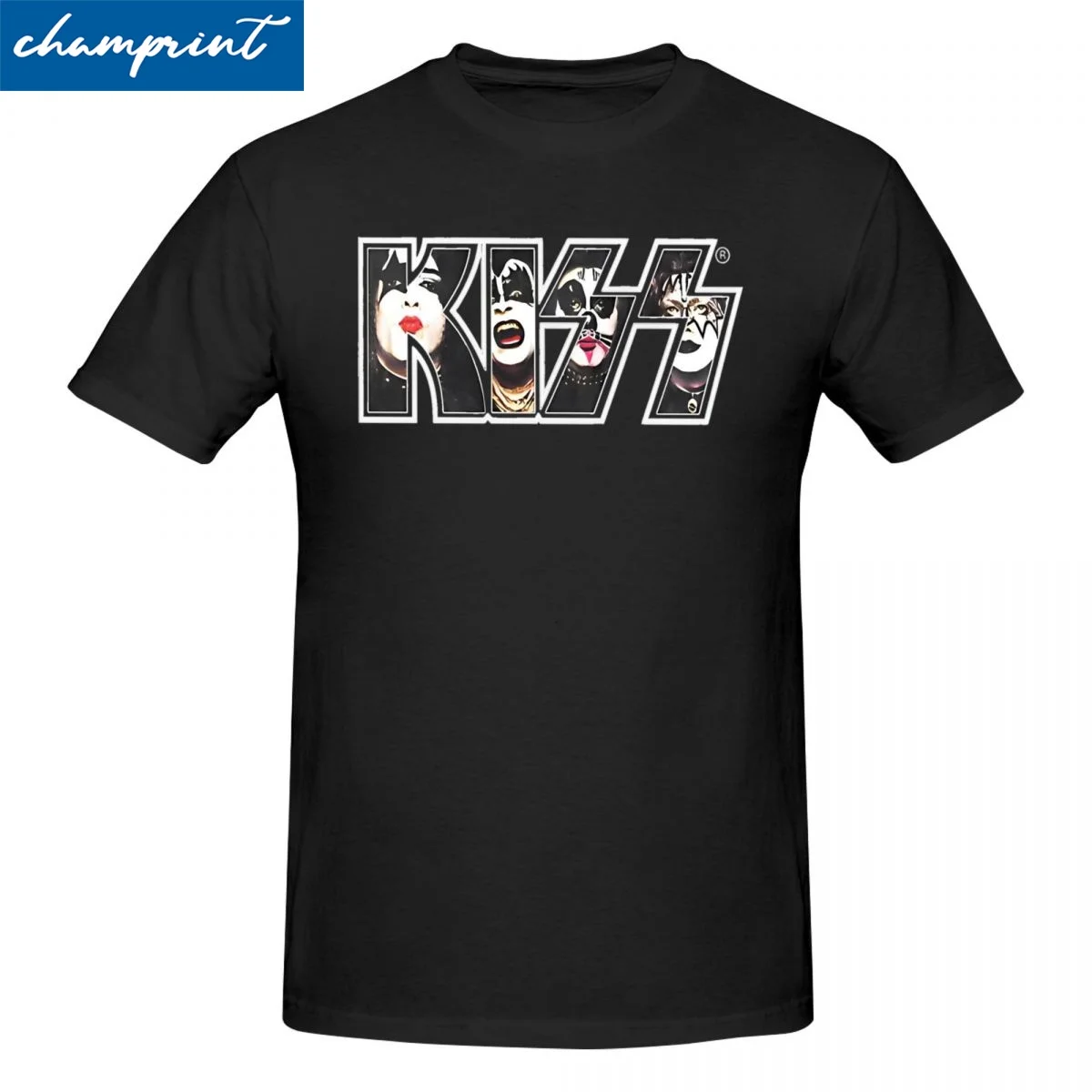 Фото Винтажная футболка с логотипом группы Kiss The Band для мужчин и женщин, хлопковые топы с коротким рукавом Kiss Fan Art Kiss Band, музыкальные рубашки №1