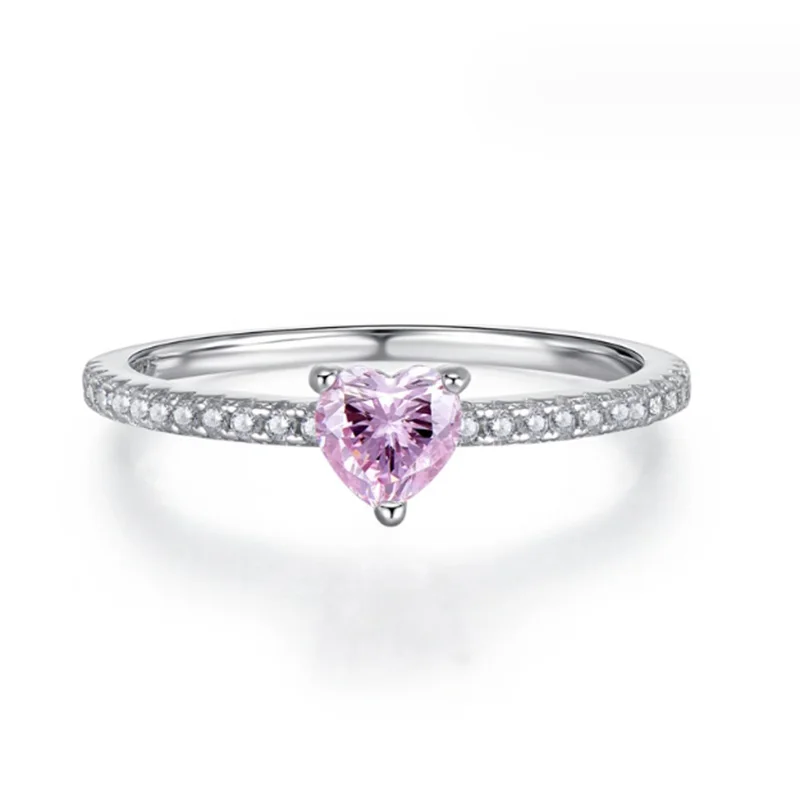 

Женское кольцо из серебра 925 пробы с розовым сердцем и цирконом