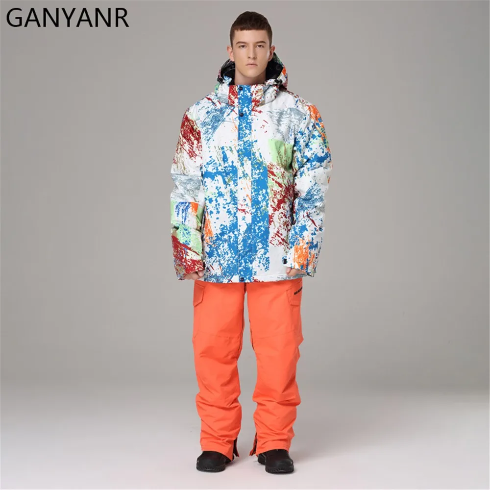 GANYANR Men Snowboarding Suits Ski Set Winter Thermal Snow Jackets Pants Sports Windproof Waterproof Outdoor Warm Thicken 2022