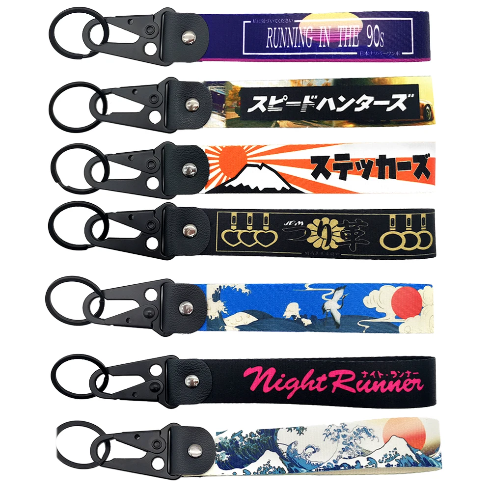 

JDM Racing Car Keychain Nylon Japanese Style Gift Lanyard Keyring Auto Key Steel Spring Clip Key Starp Key Pendant For Hokkaido